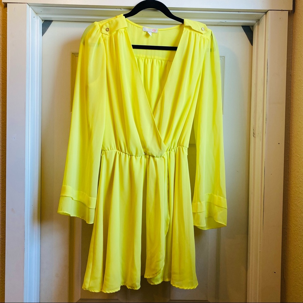 Gianni Bini Neon Yellow Faux Wrap Dress